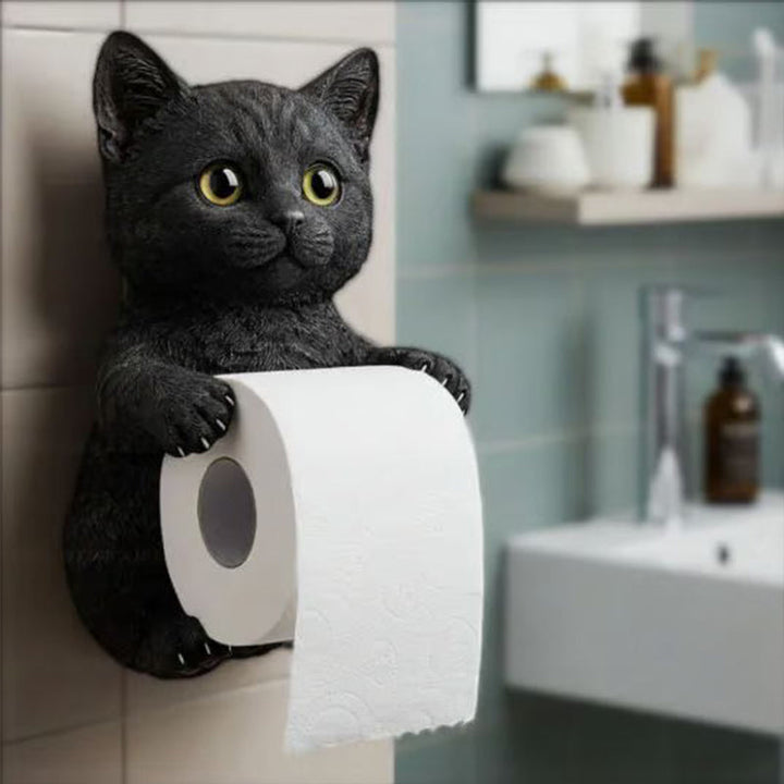 Origineller WC Rollenhalter mit Katzenkopf-Design. Selbstklebend, ideal für Katzenliebhaber und Gäste-WC.