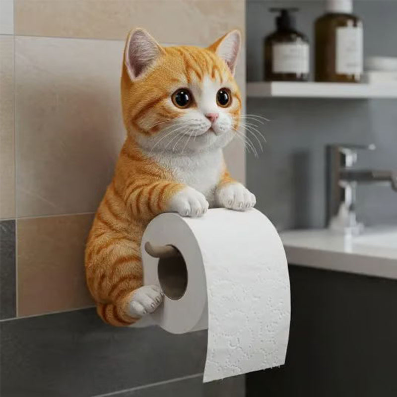 Lustige Badezimmerdeko: Wand Toilettenpapierhalter mit detailreichem 3D Katzenkopf als Blickfang.