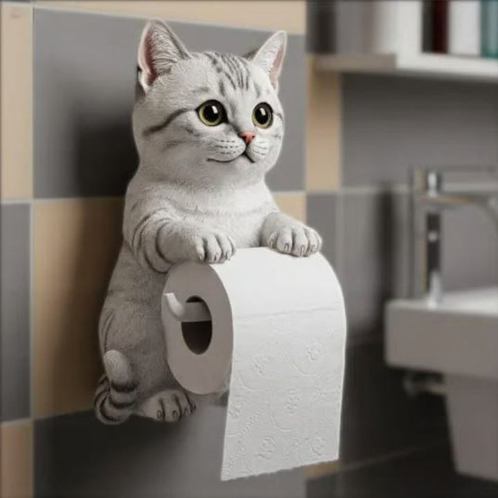 Perfektes Katzenliebhaber Geschenk: Charmanter Toilettenpapierhalter mit 3D Katzenkopf fürs Badezimmer.