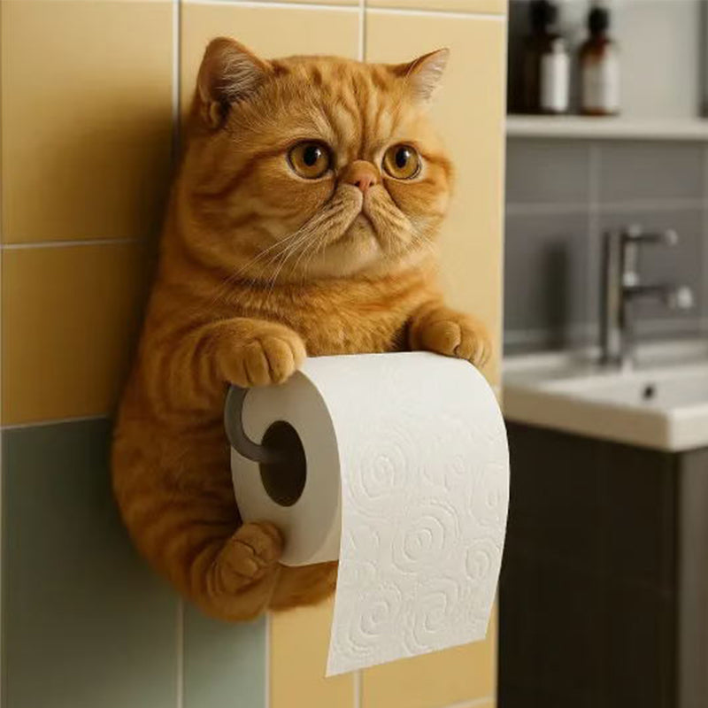 Tiermotiv Deko: Witziger Toilettenpapierhalter mit ausdrucksstarkem 3D Katzenkopf für Ihr Bad.