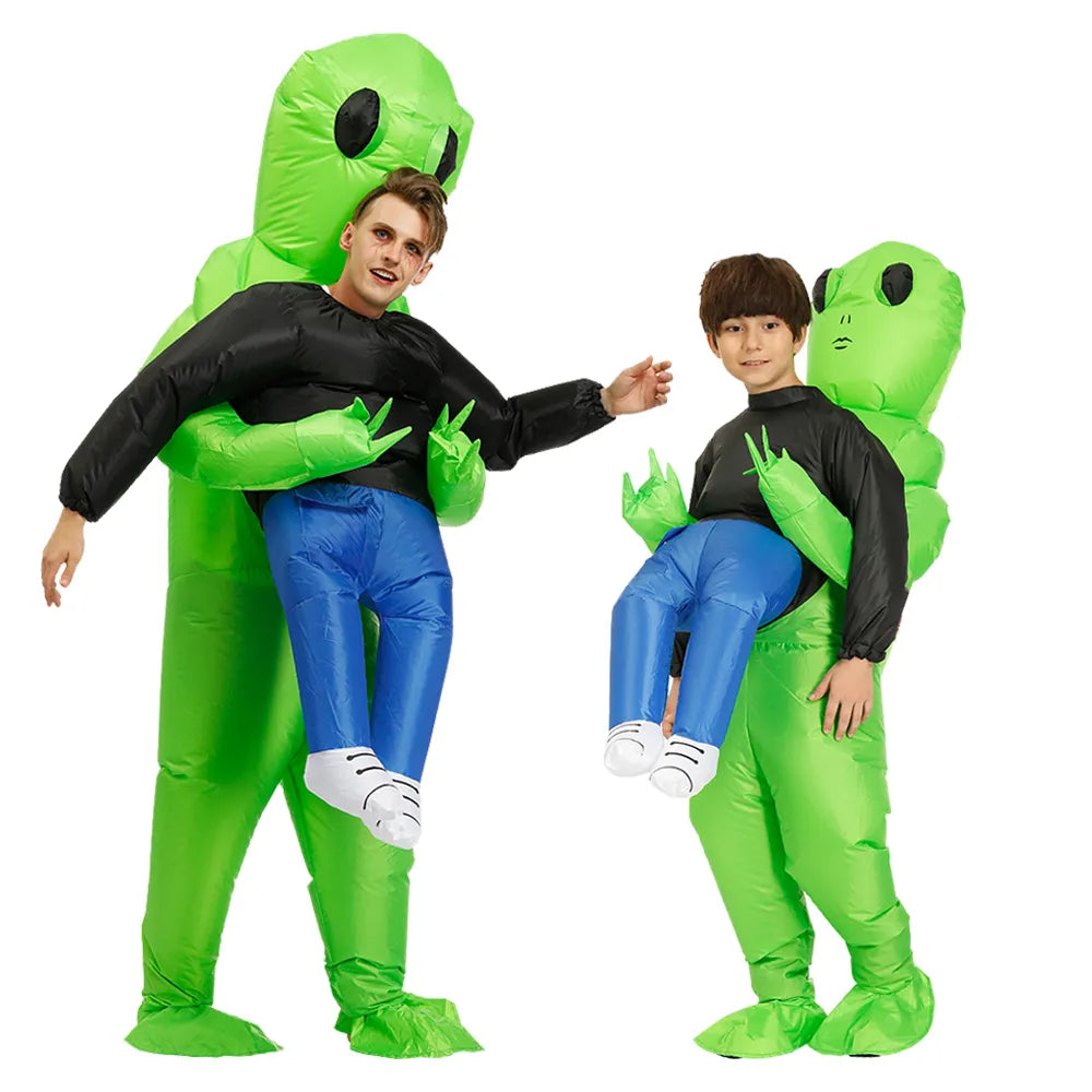 Aufblasbares Alien Kostüm, grüner Außerirdischer Verkleidung, perfekt für Fasching, Partys und Cosplay Spaß.