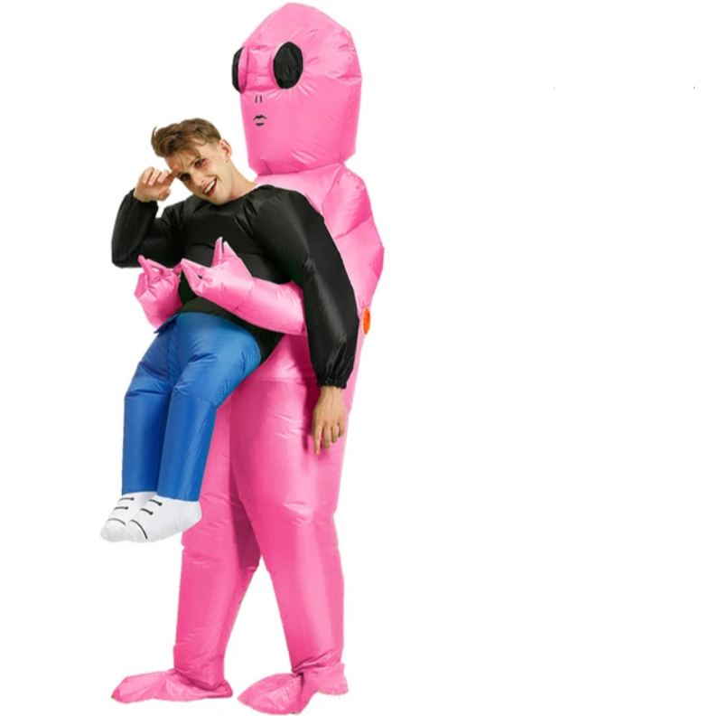 Grünes aufblasbares Alien Kostüm für Halloween, Karneval oder Fasching, für Kinder & Erwachsene gleichermaßen.