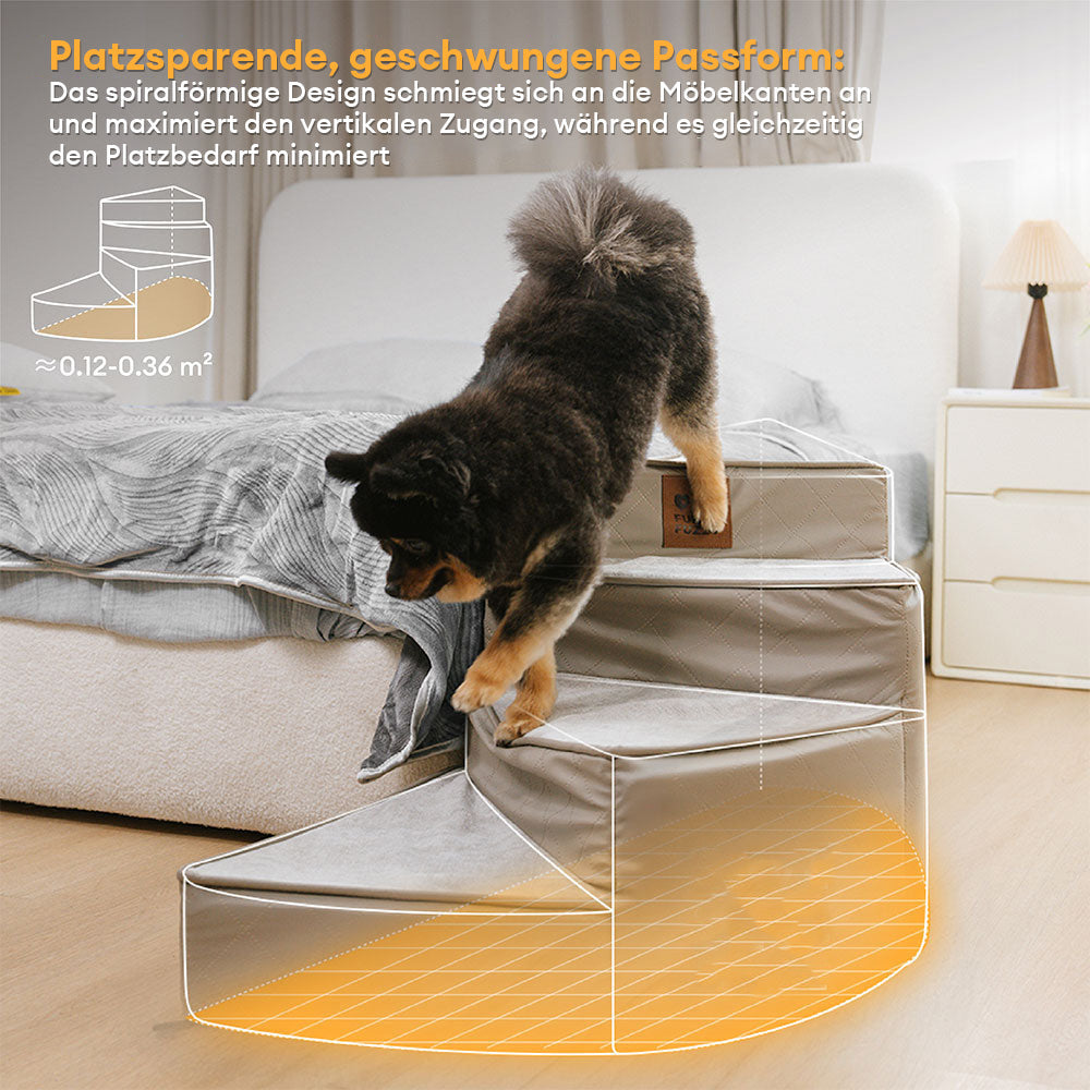 Platzsparende Spiral-Hundetreppe aus Premium Kunstleder für kleine Hunde.