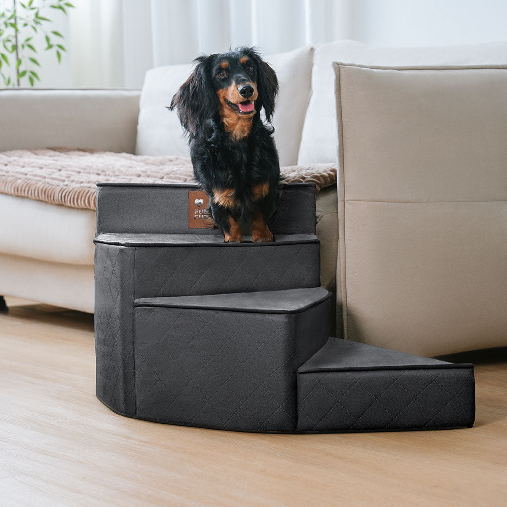 Spiralformige Hundetreppe aus Kunstleder, gelenkschonend, für Bett & Sofa.