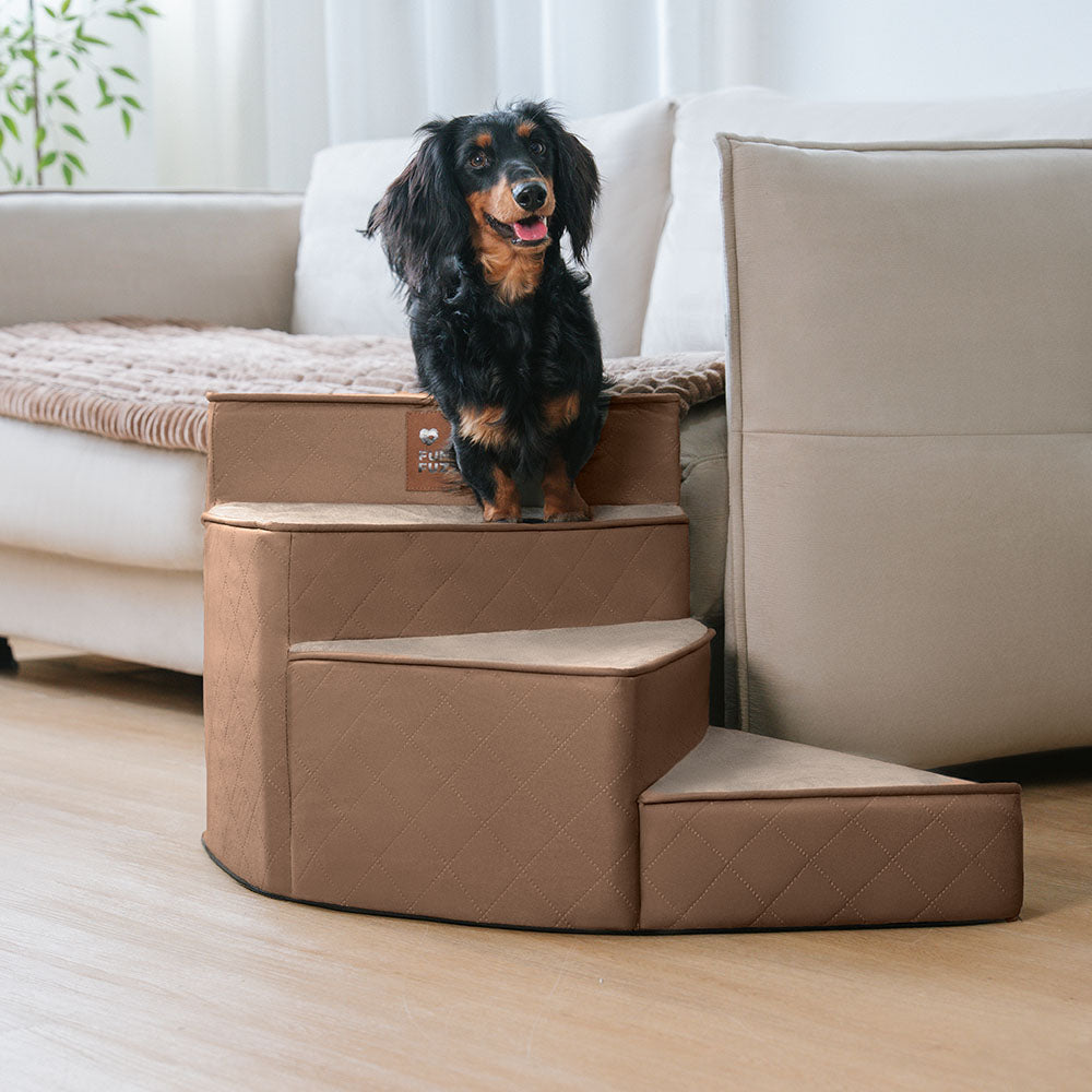 Elegante Spiral-Hundetreppe, Kunstleder, wasserabweisend & gelenkschonend.