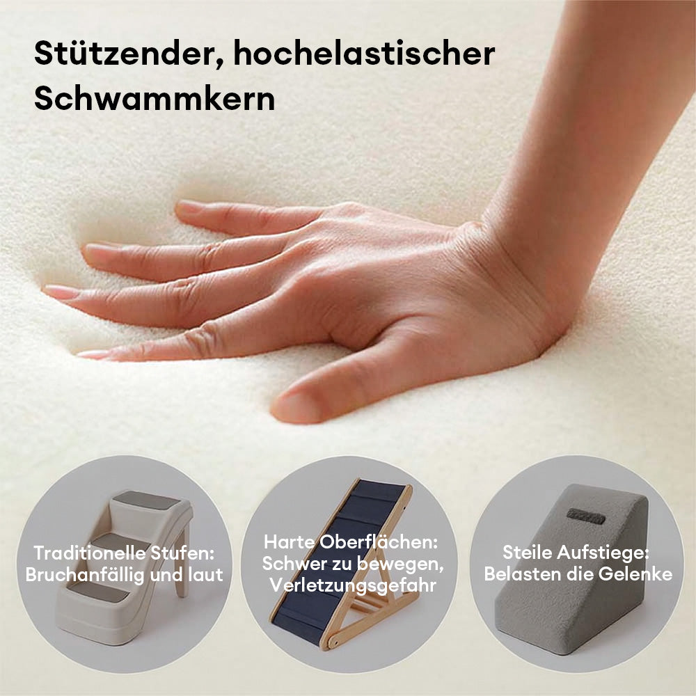 Gelenkschonende Haustierrampe aus luxe Kunstleder für Seniorenhaustiere.