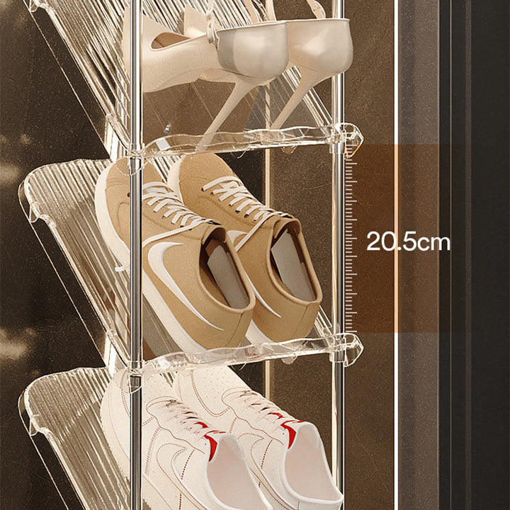 Elegantes Ordnungssystem: transparentes Schuhregal hält Schuhe ordentlich & leicht zugänglich.