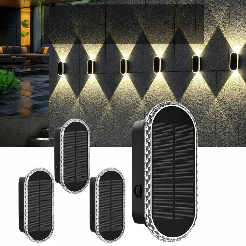 Wetterfeste LUXSOLIS Solar-LED-Zaunleuchte (IP65) mit 3 Modi für helle und energiesparende Außenbeleuchtung.