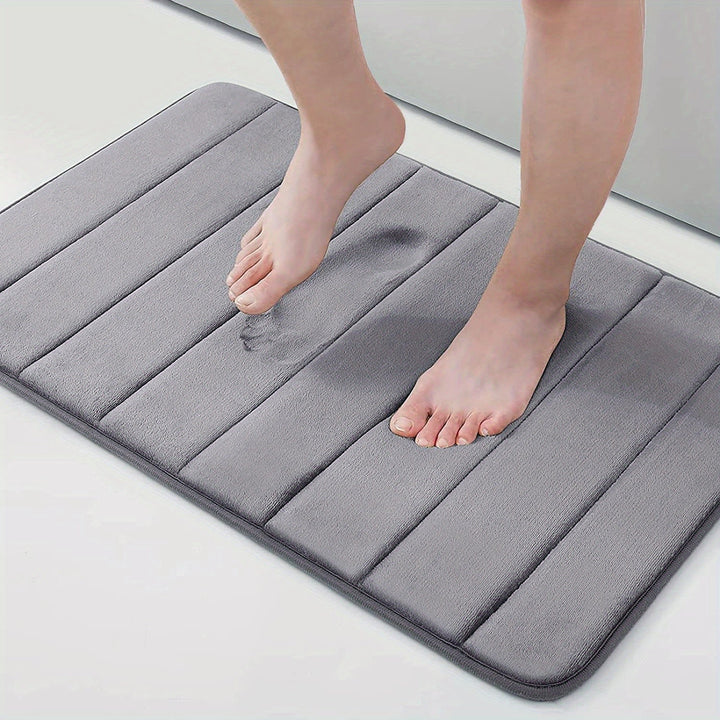 Stilvolle graue Badematte, weich & sicher. Waschbarer Antirutsch-Badezimmerteppich, Luxus Home-Decor.