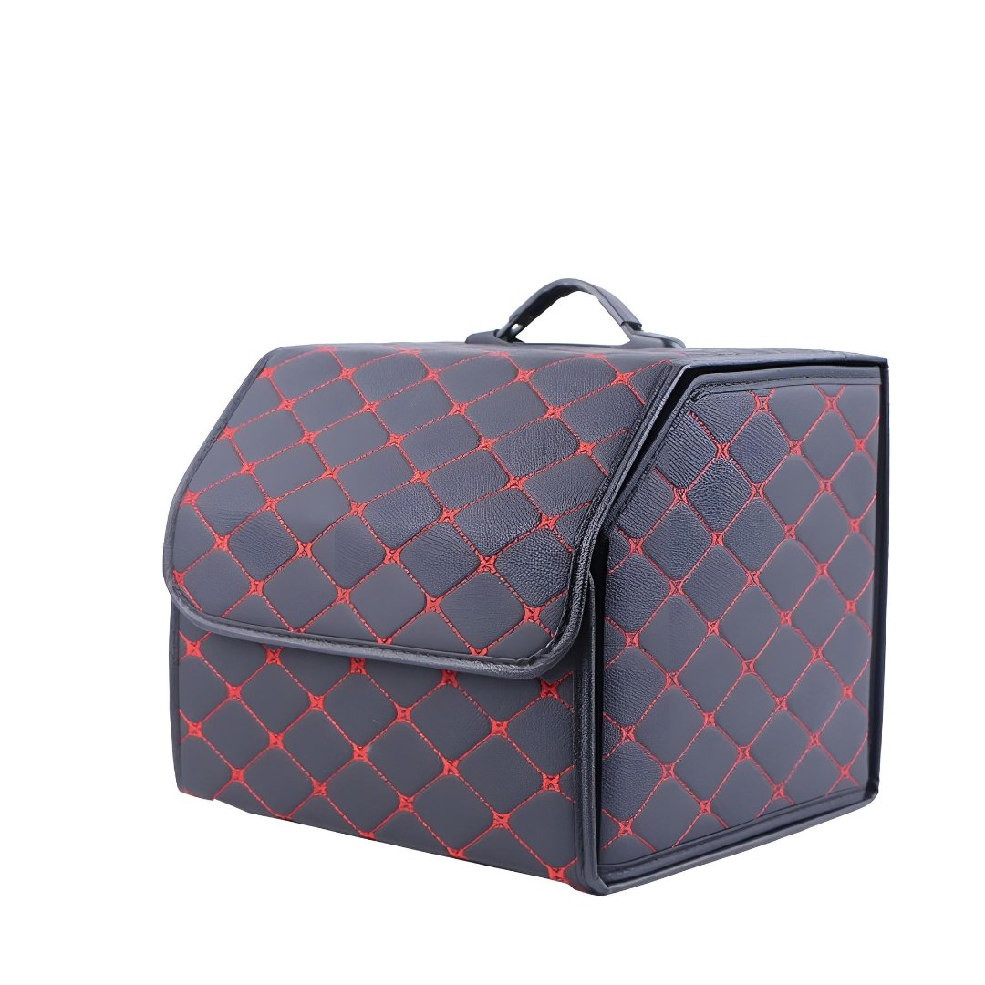Eleganter Leder Kofferraum-Organizer. Hochwertige Aufbewahrungsbox für mehr Ordnung im Auto. Luxus Zubehör.