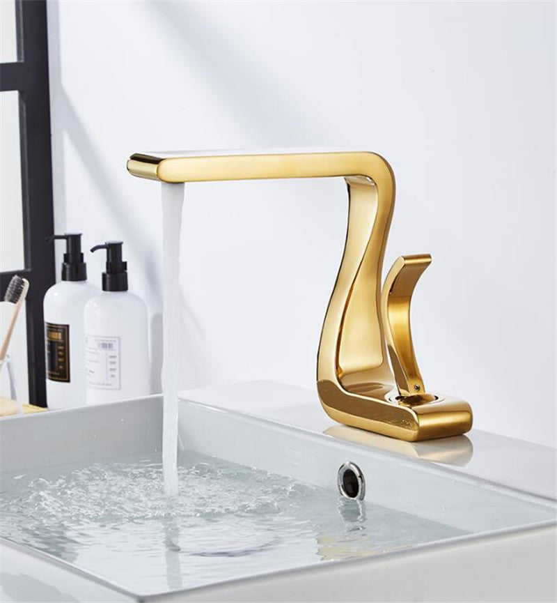 Exquisite Gold-Weiß Badarmatur, luxuriöser Einhand-Wasserhahn im modernen Design für Ihr Waschbecken.