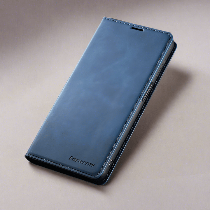 Hochwertige iPhone 15 Kunstleder-Schutzhülle, langlebig, griffig & mit vollständigem Display-Schutz.