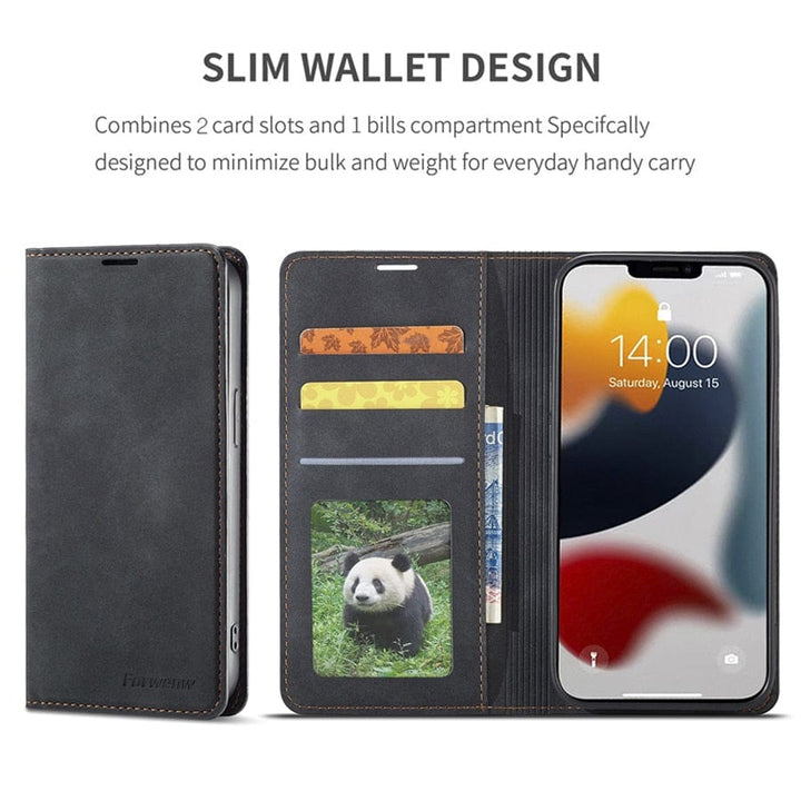 Robuste iPhone 15 Schutzhülle aus Premium-Leder, bietet Rundumschutz vor Stößen & Kratzern.
