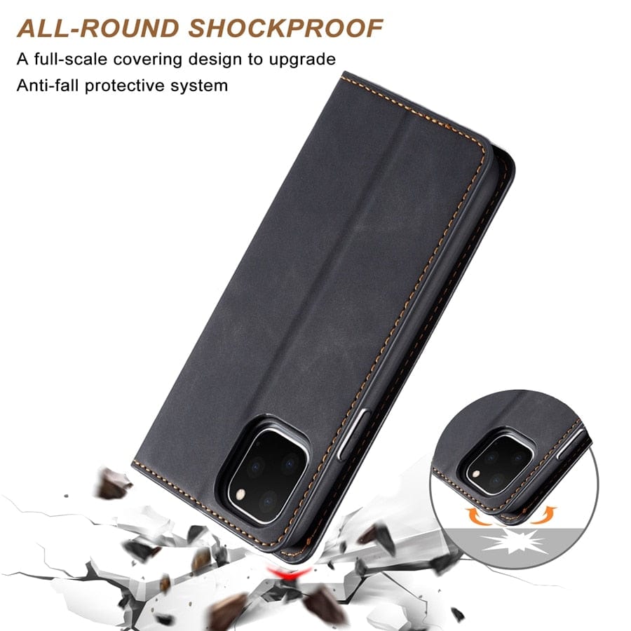 Praktische iPhone 15 Brieftaschen-Hülle mit Kartenfächern & Fach für Geldscheine, ideal für unterwegs.