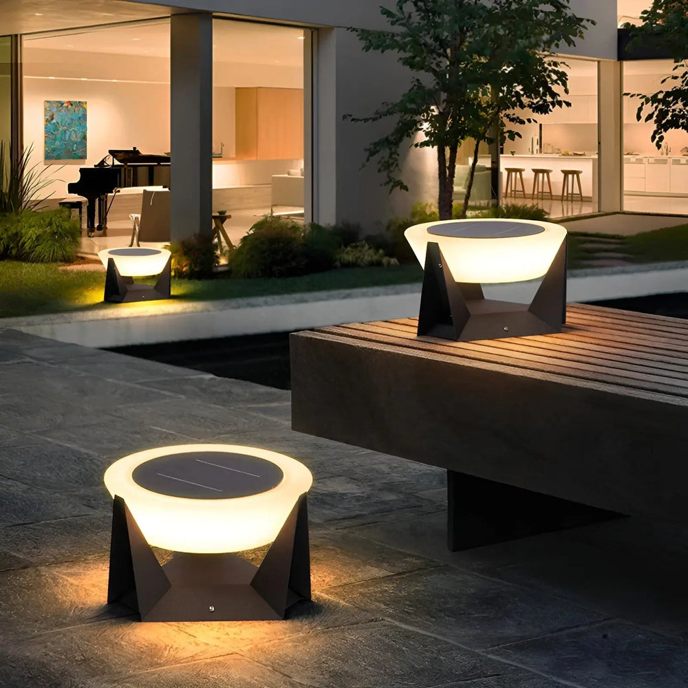 Elegante japanische Solarlampe für den Garten, Zen-Außenbeleuchtung mit LED, wetterfestes Design.