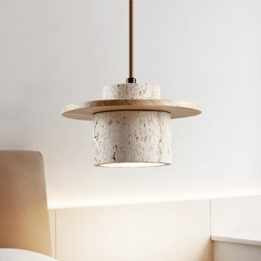 Luxuriöse Travertin-Hängelampe aus Naturstein für Esszimmer oder Wohnzimmer, schafft natürliches Ambiente.