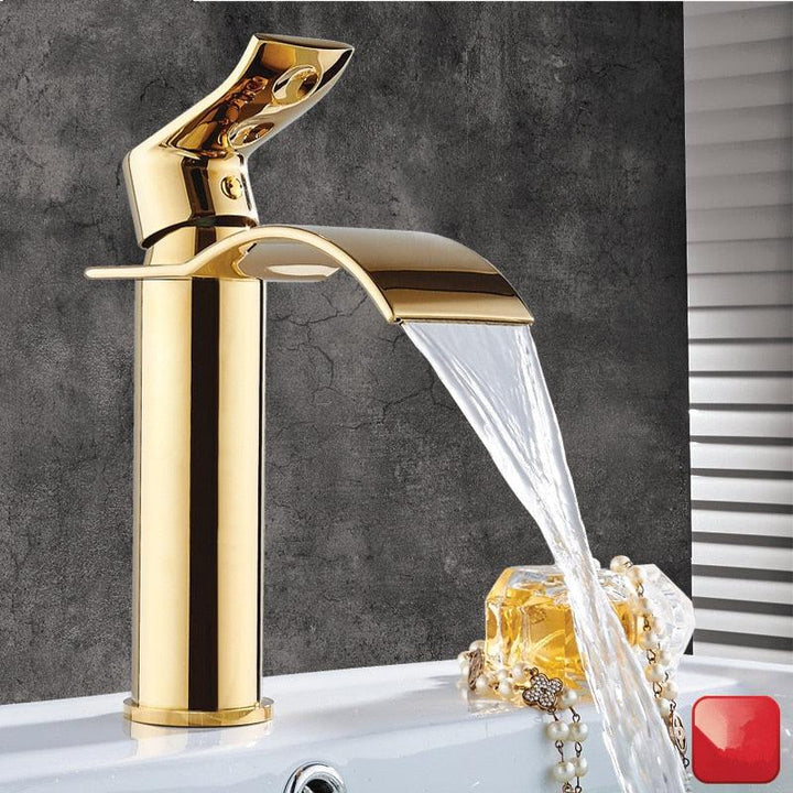 Schwarze Wasserfall Waschtischarmatur, Einhandmischer aus Messing für modernes Bad. Typ: May2023