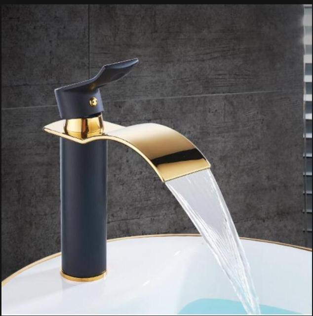 Moderne Messing Wasserfall Waschtischarmatur, stilvolle Bad-Mischbatterie. Typ: May2023
