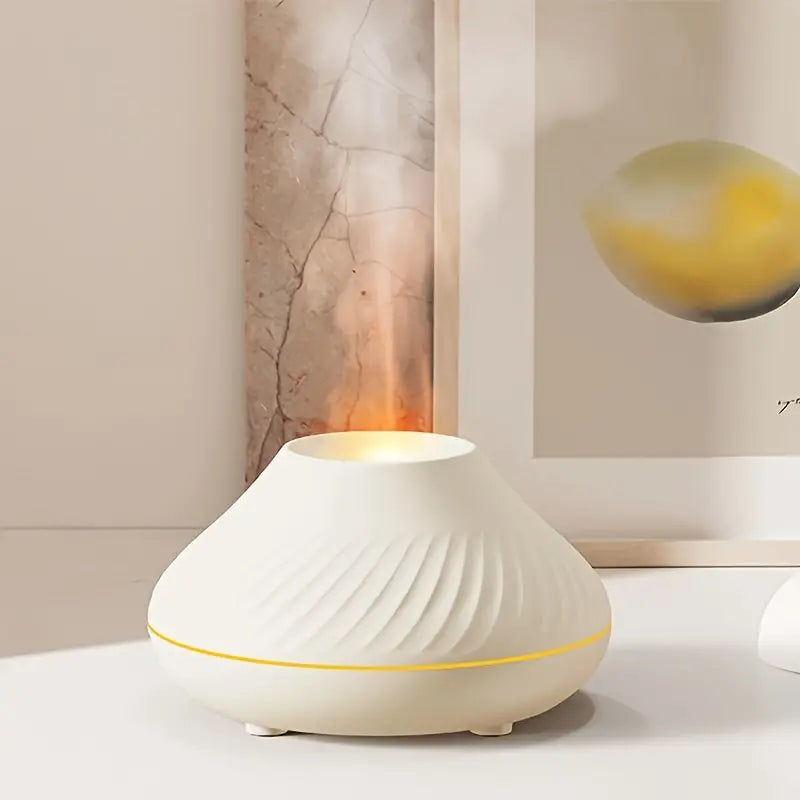 Eleganter schwarzer Aromadiffuser mit realistischer Flamme, ideal als Luftbefeuchter und Raumduftspender.