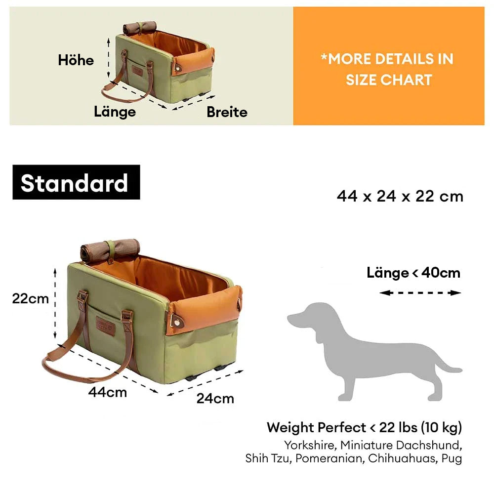 Praktischer Haustier-Autositz & Transporttasche für die Mittelkonsole, ideal für Reisen mit Hund.
