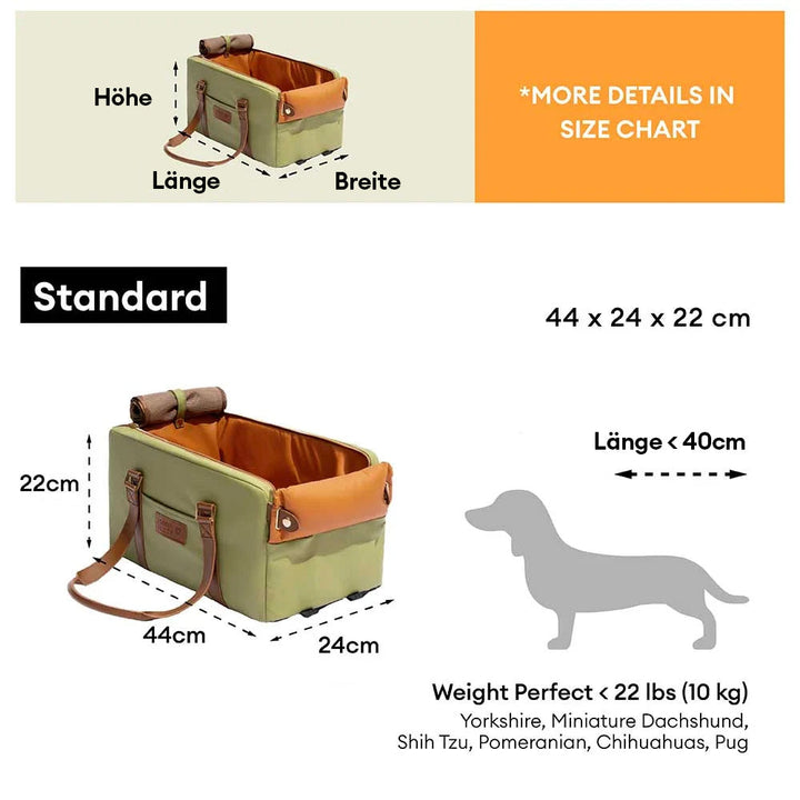 Praktischer Haustier-Autositz & Transporttasche für die Mittelkonsole, ideal für Reisen mit Hund.