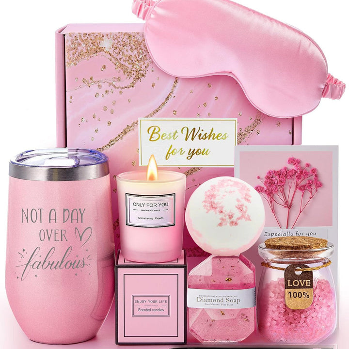 Elegantes Badegeschenkset mit hochwertigen Pflegeprodukten, liebevoll verpackt; ideales Geburtstagsgeschenk für sie.
