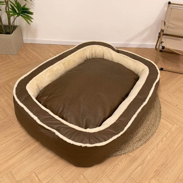 Stilvolles Hundebett CozyPaw™ in Dunkelbraun, mit waschbarem Bezug. Moderner Schlafplatz für Ihr Haustier.