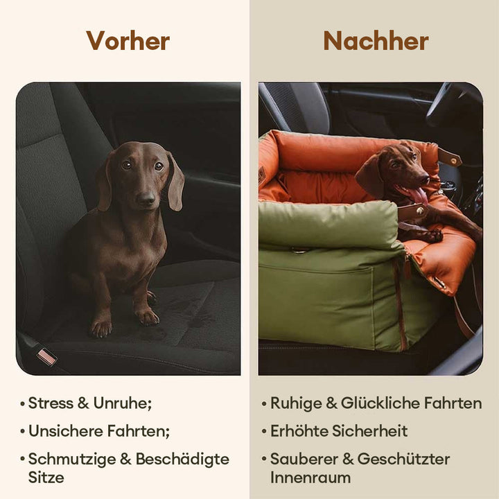 Sicheres Hundeautositz-Bett aus Kunstleder, ideal für höchsten Komfort und Sicherheit.