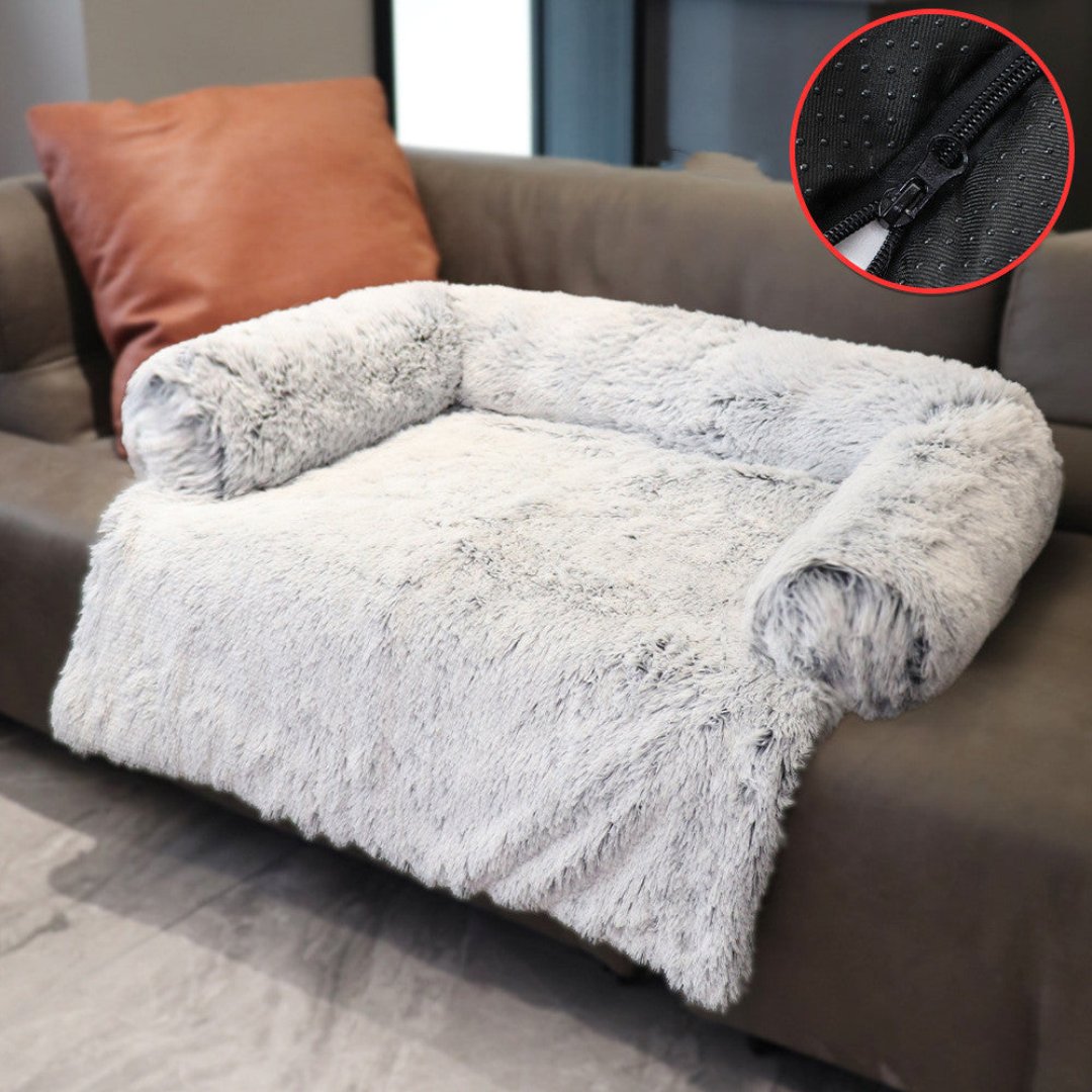 Großes PawLounge Hundesofa beige, weiches Plüschbett für Komfort, ideal für größere Hunde.