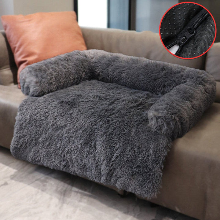 Hochwertiges PawLounge Hundesofa dunkelgrau, detailreiche Plüschtextur für optimalen Komfort & Wärme.