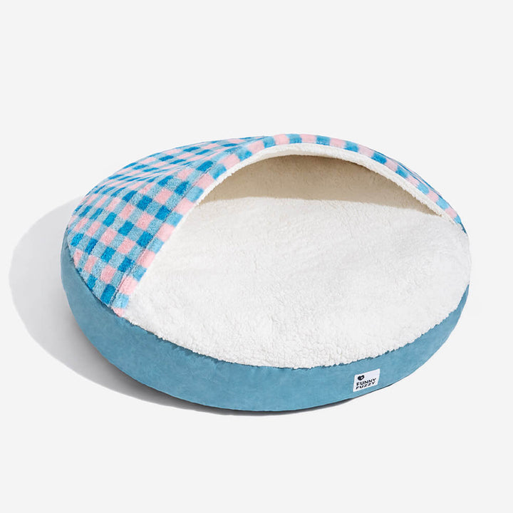Tierbett mit Baldachin, rundes Plüschdesign, gemütlich und sicher für Ihr Haustier.