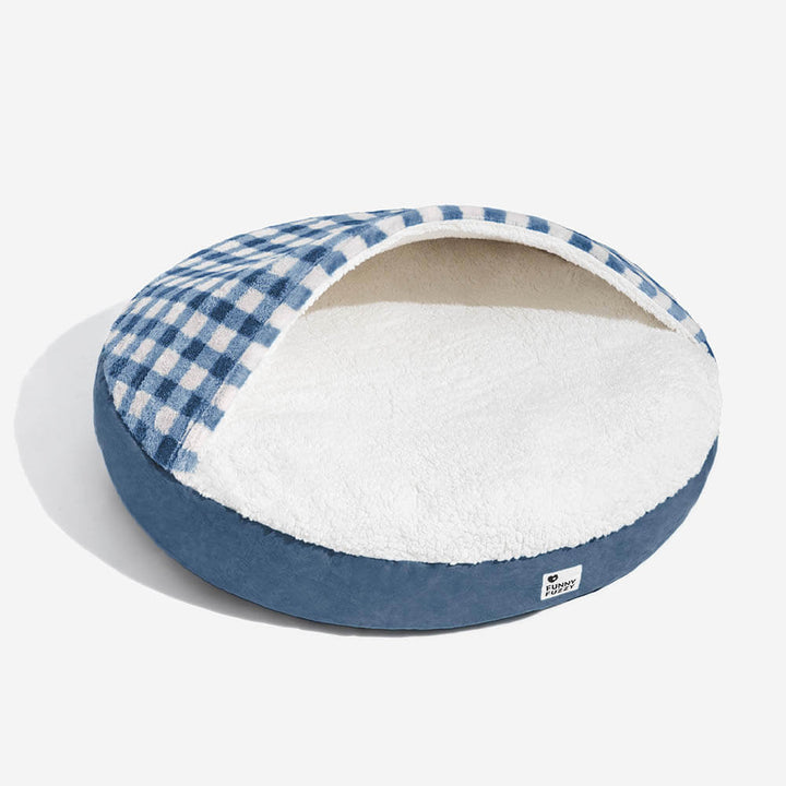 Gemütliches Tierbett, Plüschmaterial, rund, mit einem schicken Baldachin, ein Hundebett.