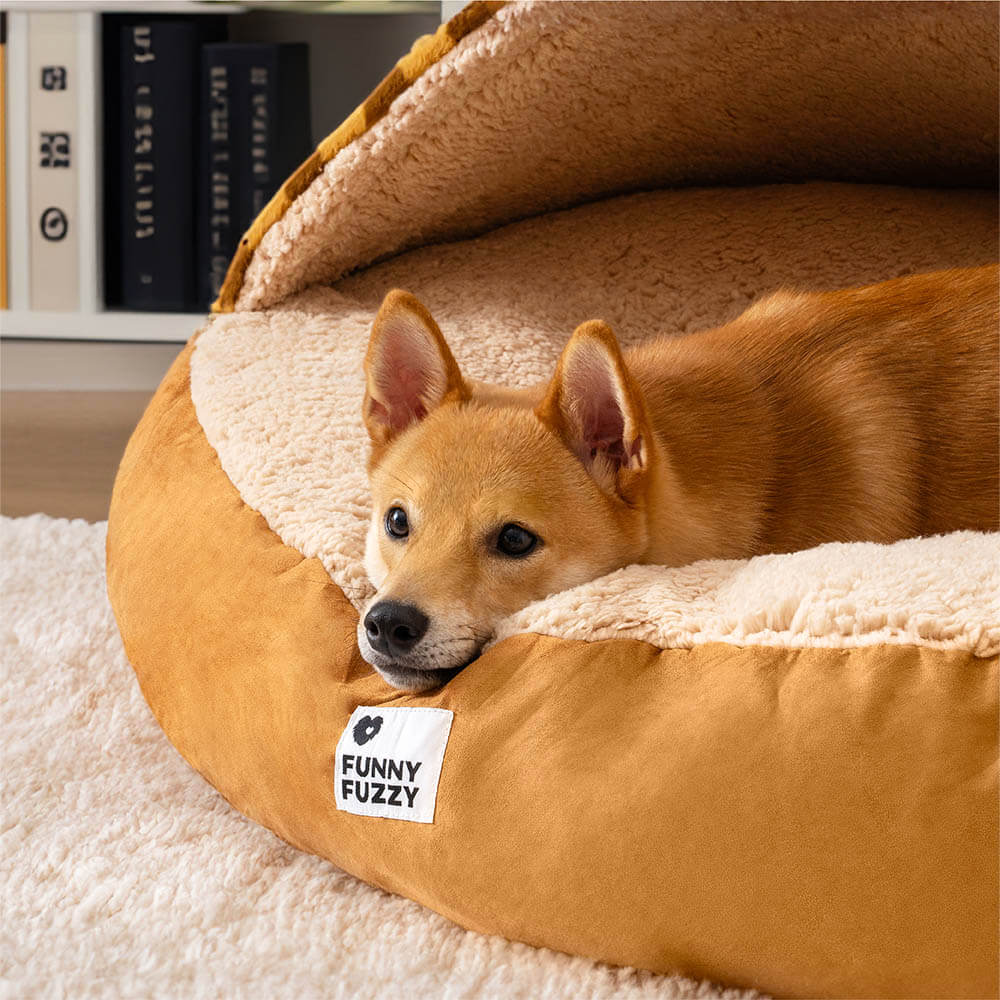 Gemütliches Plüsch-Hundebett mit Baldachin, weicher Schlafplatz für Ihr geliebtes Haustier.