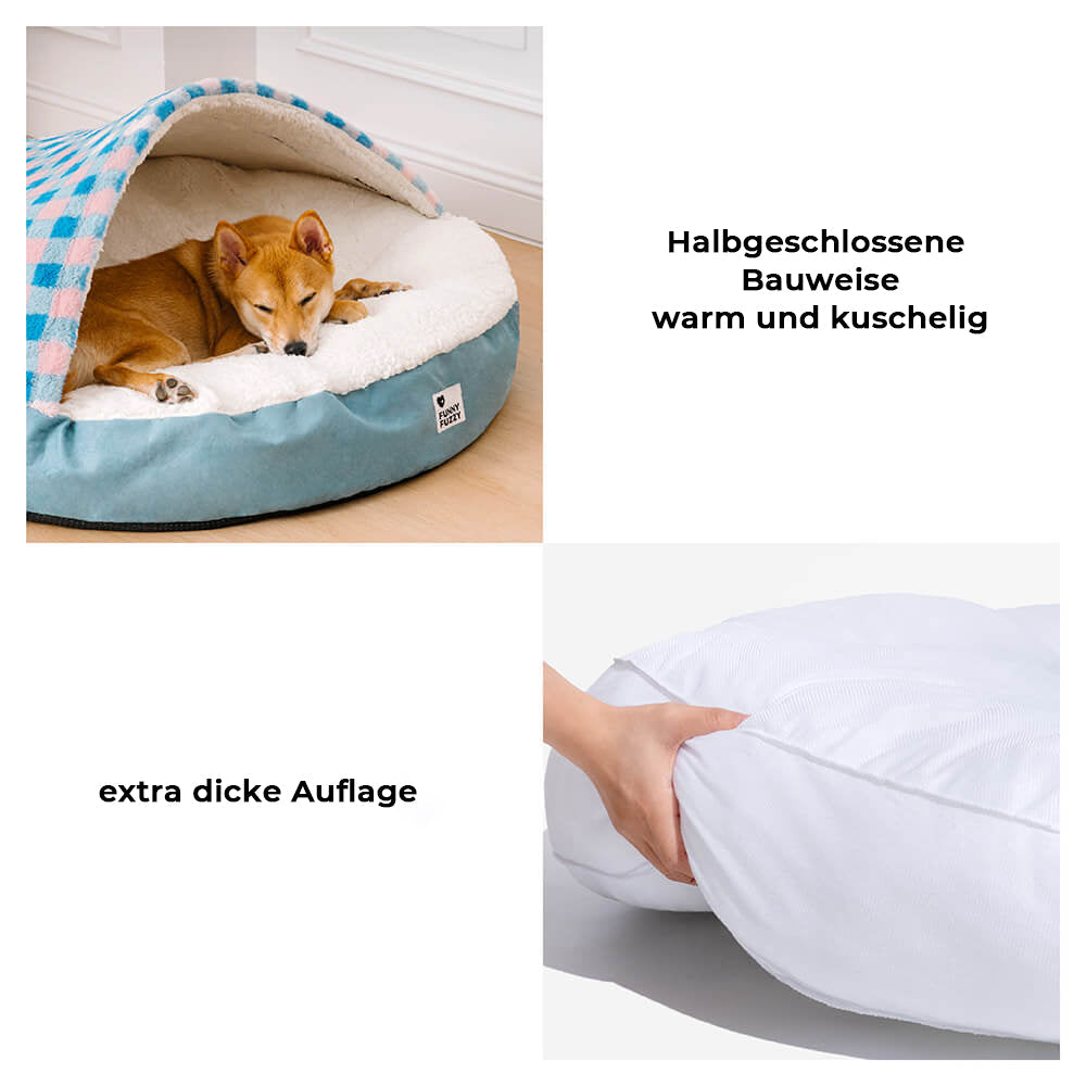 Rundes Plüsch-Hundebett mit Baldachin, ein perfektes weiches Tierbett für erholsamen Schlaf.
