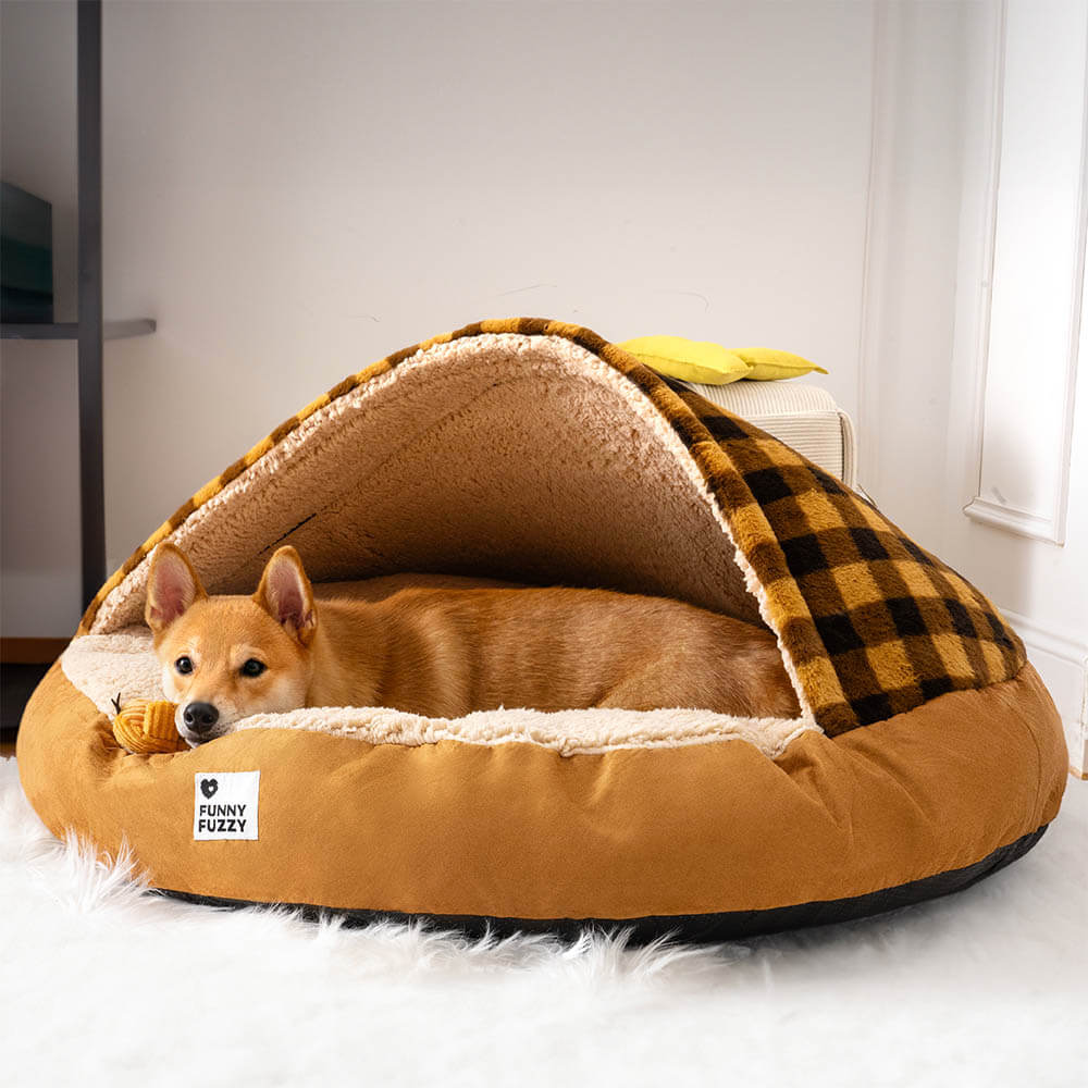 Plüsch-Hundebett mit Baldachin, weich und warm für Ihr geliebtes Haustier, ein Luxus-Schlafplatz.