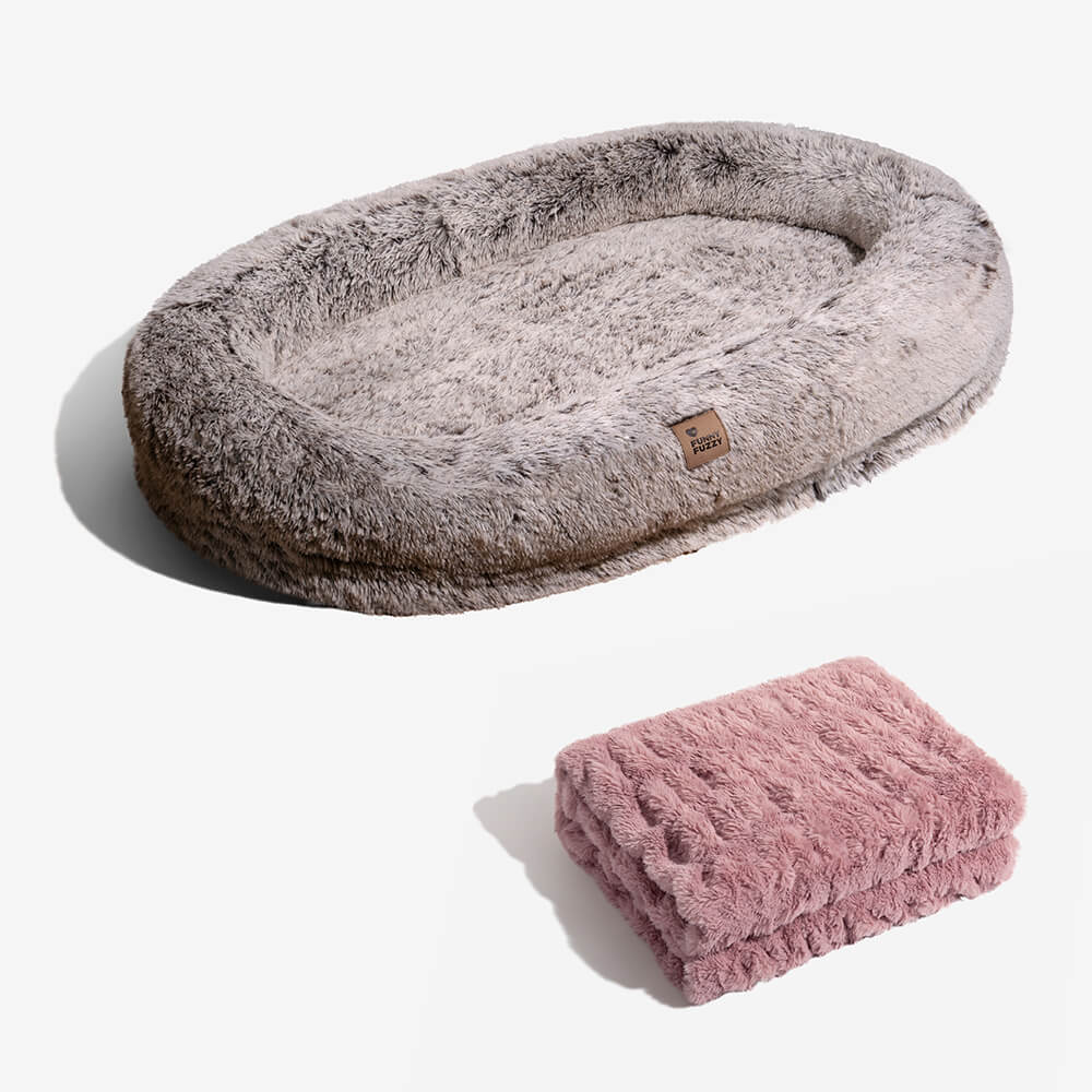 Großes, luxuriöses Schlafsofa für Mensch & Hund. Orthopädisches Kuschelbett für gemeinsame Entspannung.