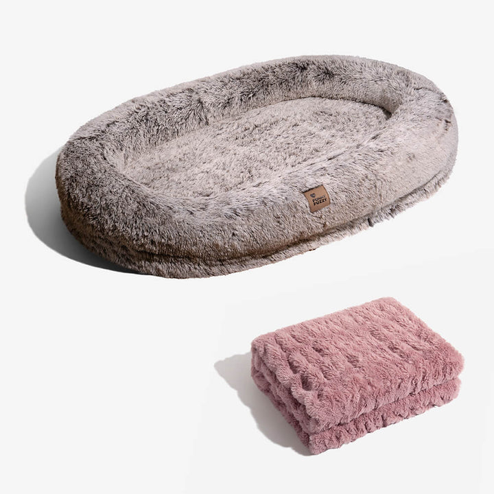 Großes, luxuriöses Schlafsofa für Mensch & Hund. Orthopädisches Kuschelbett für gemeinsame Entspannung.
