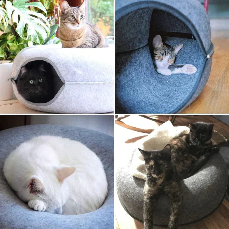 Komfortables Katzenbett aus weichem Plüschmaterial, perfekt als gemütlicher Schlaf- und Ruheplatz.