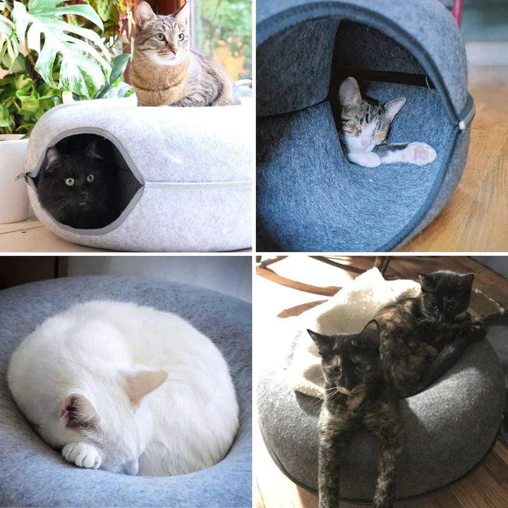 Komfortables Katzenbett aus weichem Plüschmaterial, perfekt als gemütlicher Schlaf- und Ruheplatz.