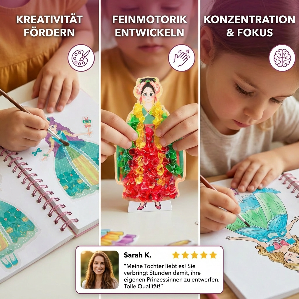 Mädchen-Kreativbuch mit Prinzessinnenmotiven als Lernspielzeug: Ideal zur Förderung von Kreativität.
