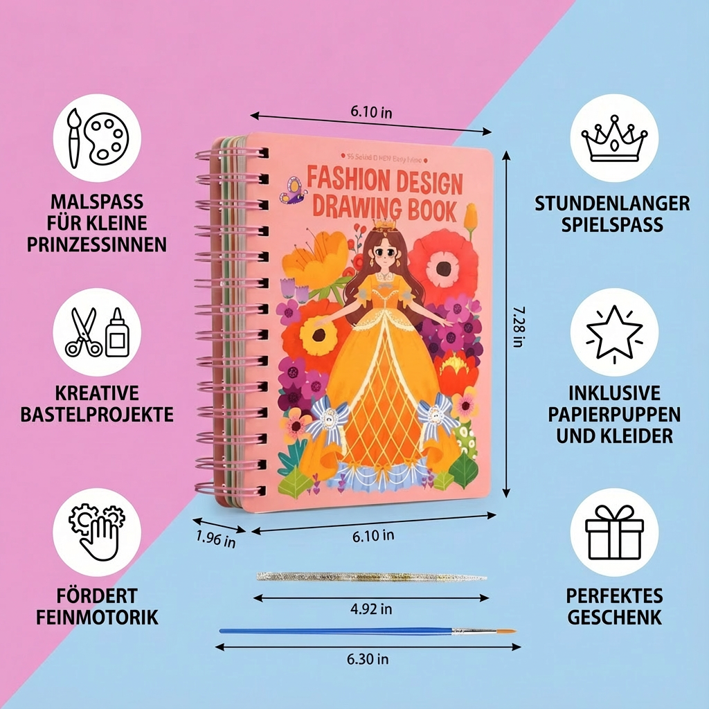 Prinzessinnen Mal- & Bastelset für Mädchen, ein ideales Kindergeschenk zur Förderung der Feinmotorik.