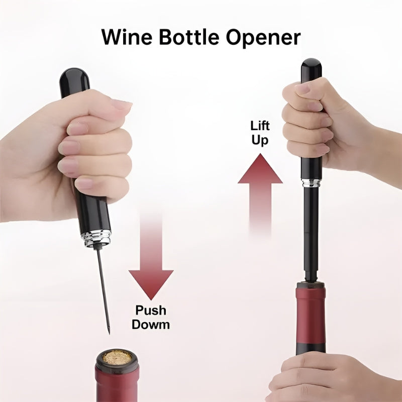 Innovativer Luftdruck-Korkenzieher für schnelles, müheloses Öffnen jeder Weinflasche – ideal für Weinliebhaber.