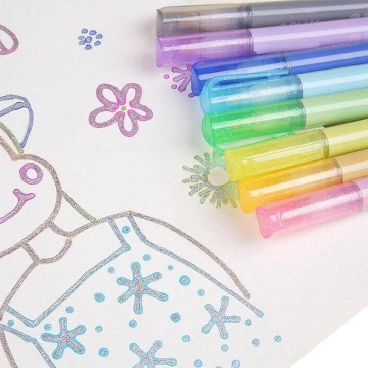 Nahaufnahme der Magischen Konturstifte, lebendige Farben für kreative Kunstwerke. Marker Set zum Malen & Zeichnen.