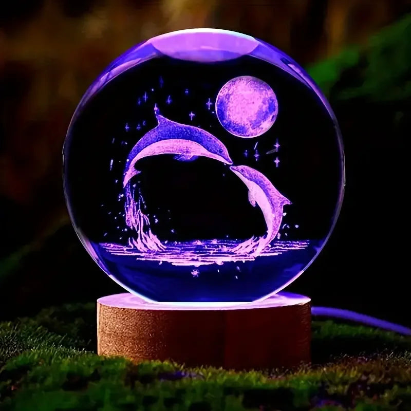 Leuchtende Delfin-Kristallkugel mit LED-Beleuchtung. Faszinierendes Nachtlicht & beruhigende Raumdekoration.