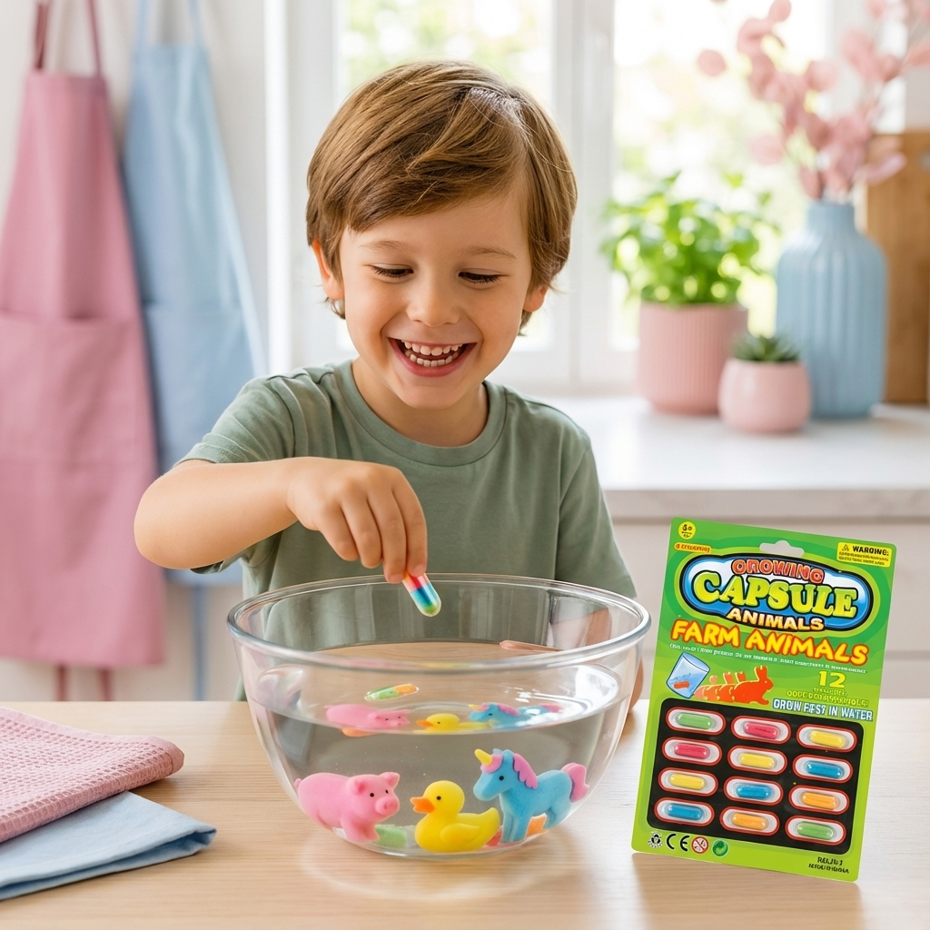 Magische Tier Wachstumskapseln für Kinder. Spielerisches Lernspielzeug mit Tierfiguren.