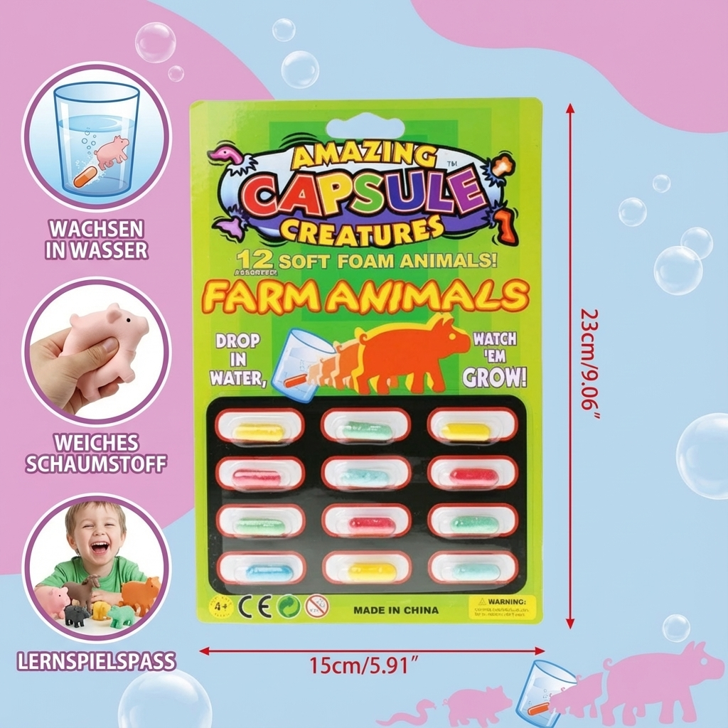 Verpackung der Magische Tier Wachstumskapseln. Tolle Geschenkidee & Lernspielzeug für Kinder.