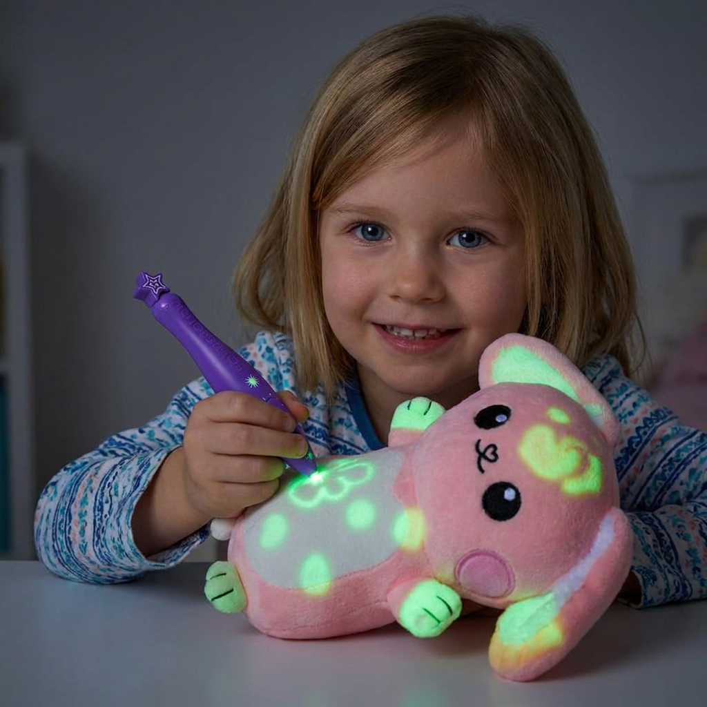 Ideales Geschenk für Kinder: Magisches Kuscheltier mit Leuchtstift. Fördert interaktives Spiel, Fantasie & Feinmotorik.
