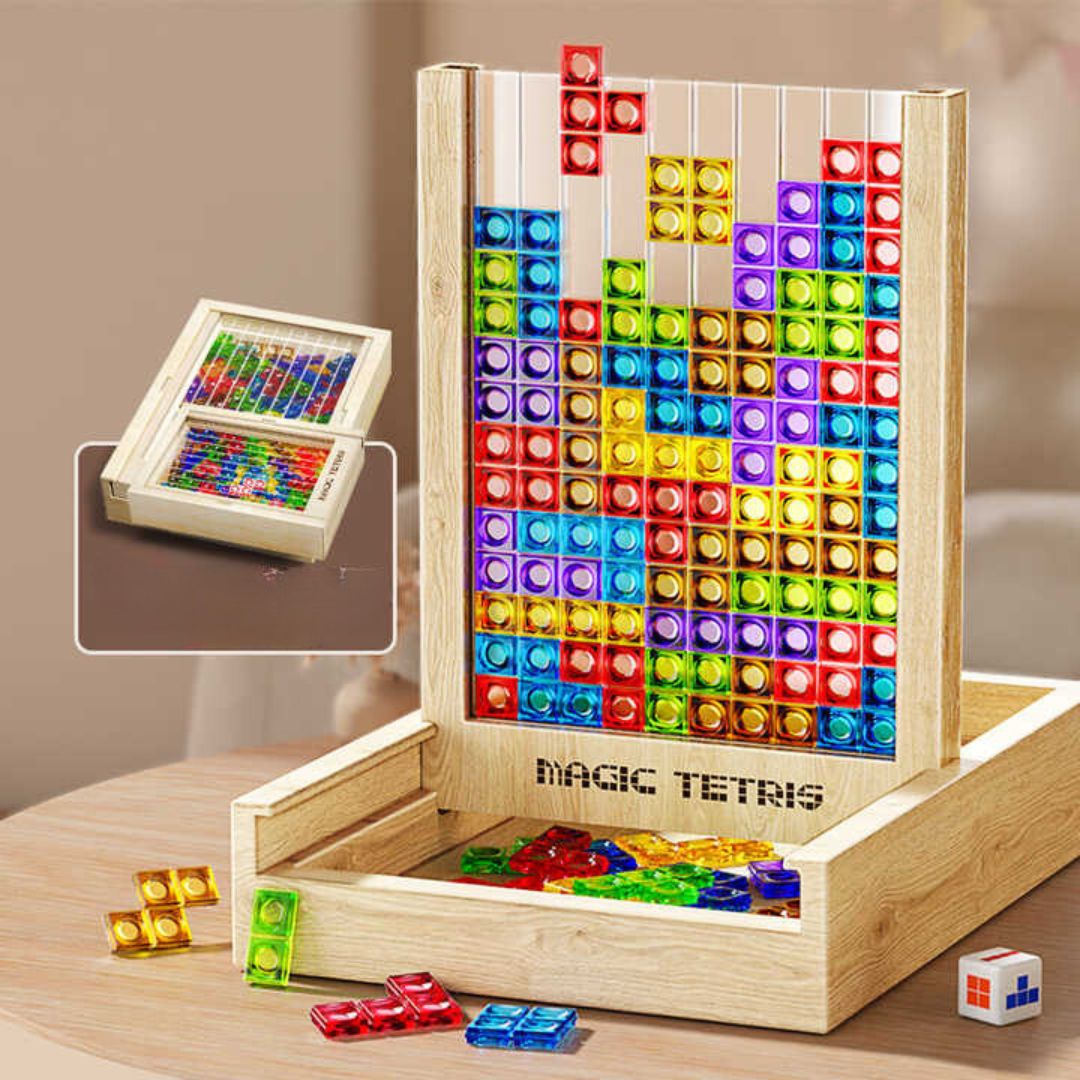 Spannendes Tetris Lernspiel für die ganze Familie. Dieses Geduldspiel fordert spielerisch Köpfe von Groß & Klein.