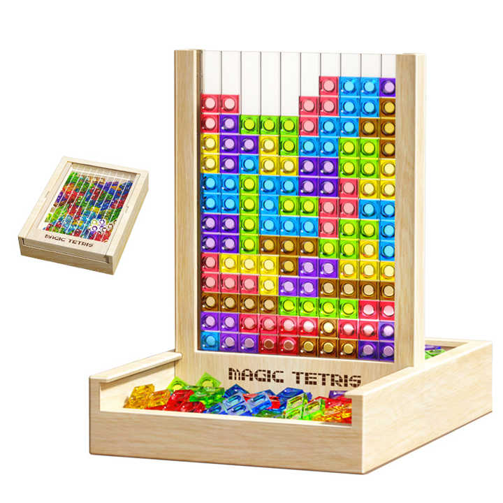 Detailansicht der Tetris-Formen auf der Spielbasis. Ein vielseitiges Logik-Puzzle & Geschicklichkeitsspiel für alle.