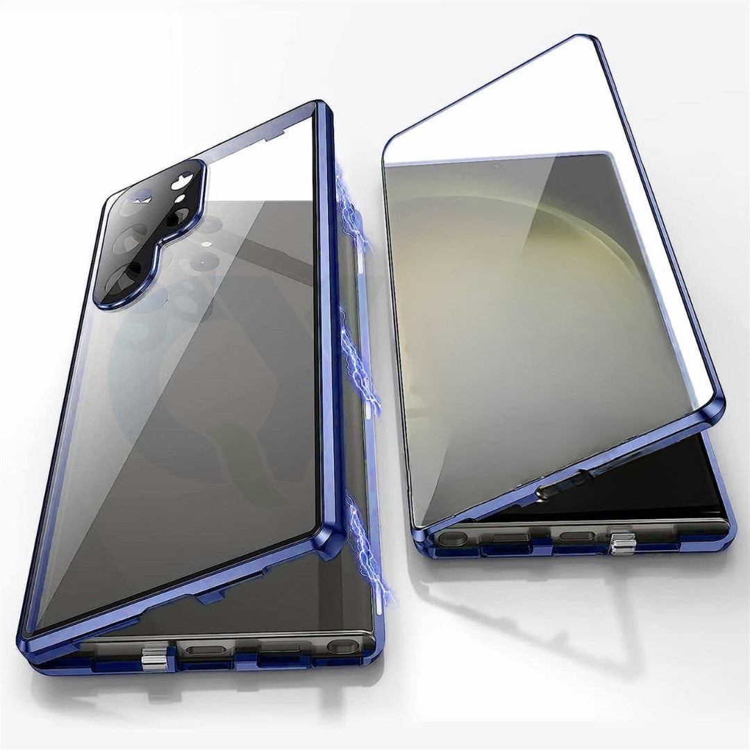 Transparente magnetische Schutzhülle aus Glas für Samsung Smartphones. Bietet robusten 360-Grad-Schutz.